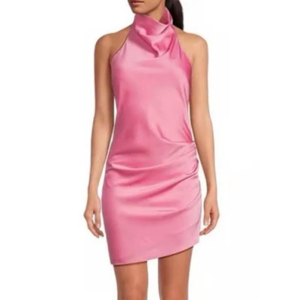 NWT Gianni Bini Pink Satin Halter Neck Asymmetrical Dress. Size 12.